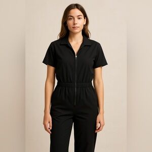 Smash + Tess Kimi Short Sleeve Zip Top Coveralls in Barely Black Size XS